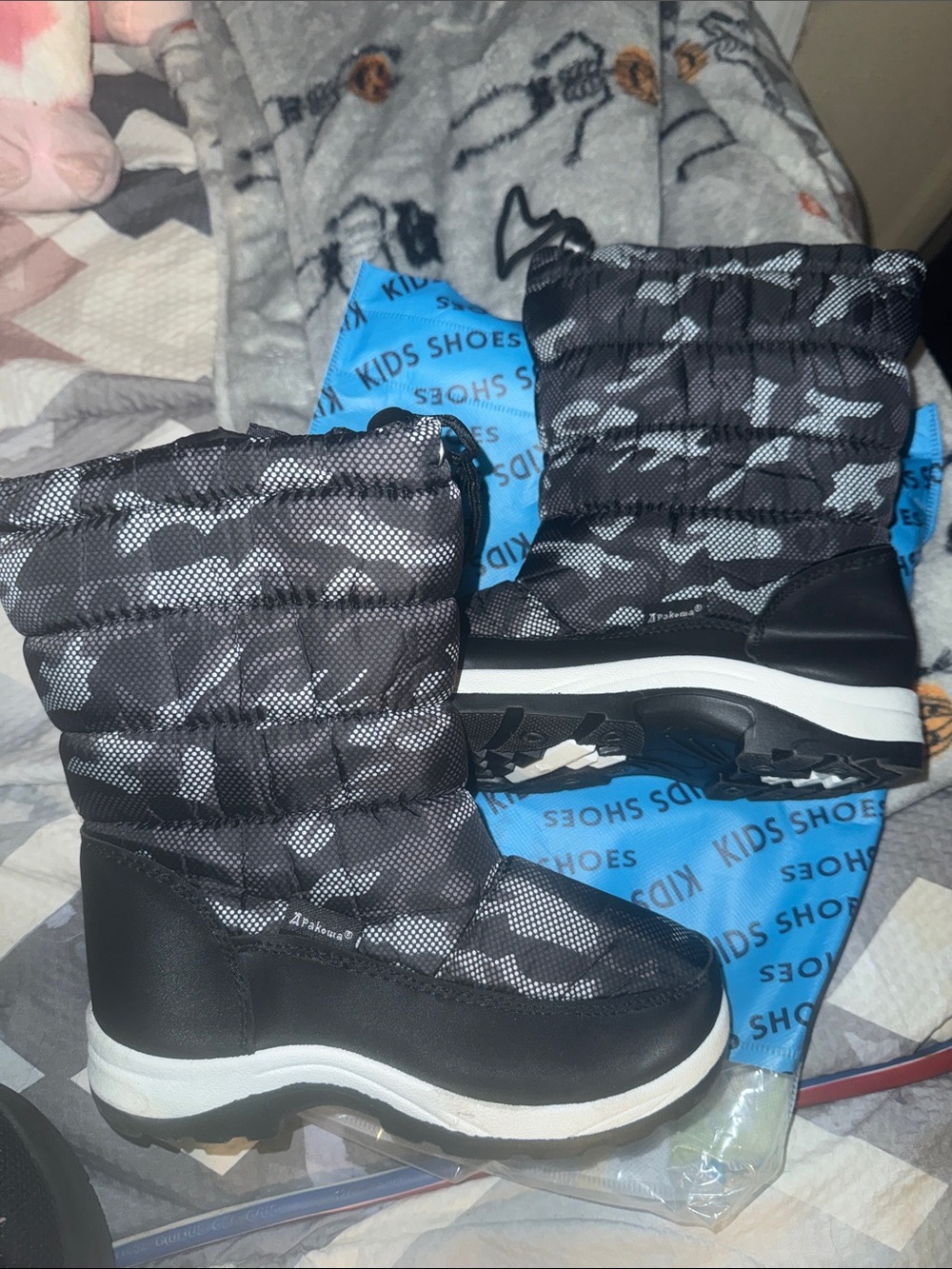 Kids Waterproof Snow Boots - Black Camo